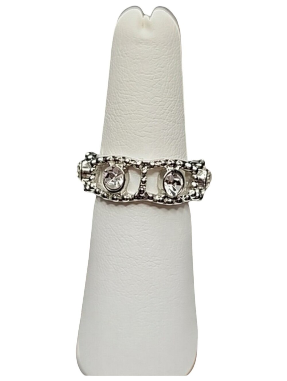 Vintage 925 Sterling Silver Bezel Set Clear CZ Chain Link Statement Ring Sz 7